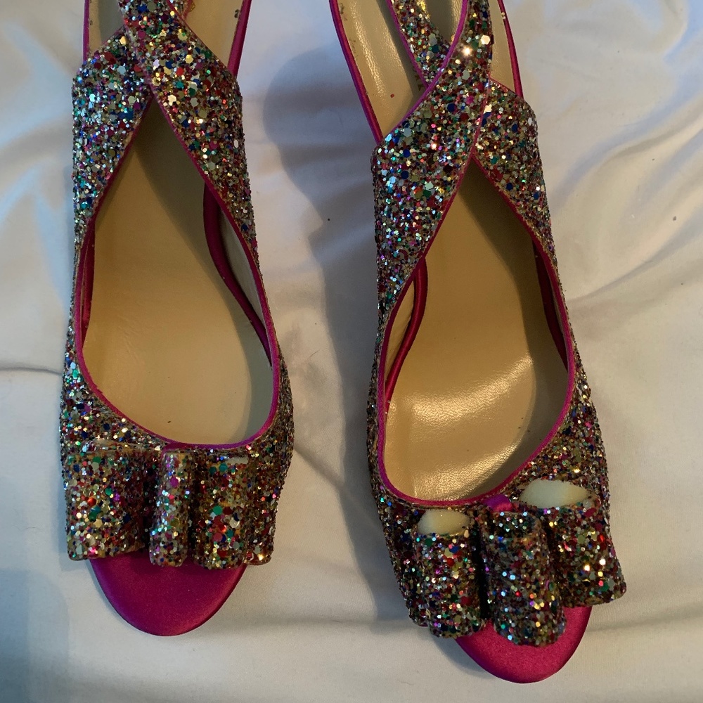 KATE SPADE GLITTER SATIN HEELS